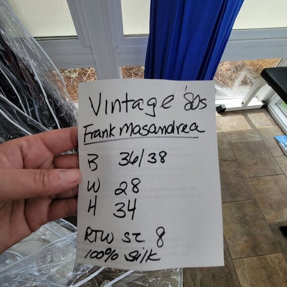 Vintage 100% Silk Blue Dress by Designer Frank Masandrea - MD/8 - Picture 12 of 12